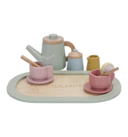 Wooden tea set in pastel colors