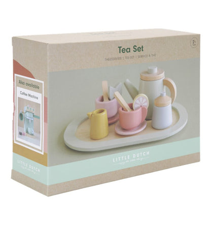 Wooden tea set in pastel colors
