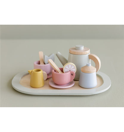 Wooden tea set in pastel colors
