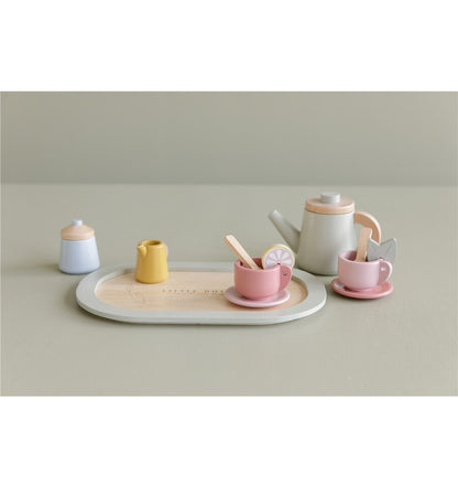 Wooden tea set in pastel colors