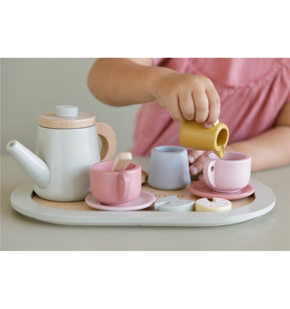 Wooden tea set in pastel colors
