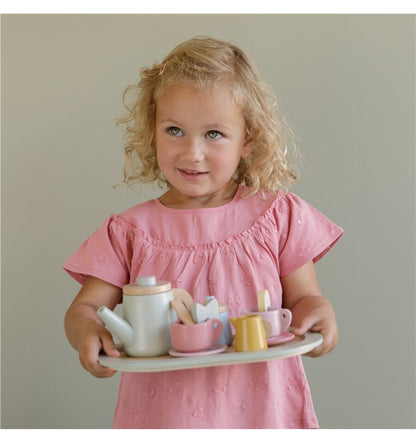 Wooden tea set in pastel colors