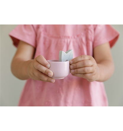 Wooden tea set in pastel colors