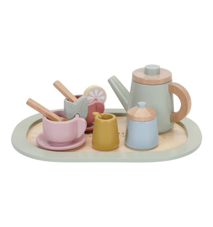Wooden tea set in pastel colors
