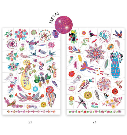 Adesivos de tatuagem de penas coloridas