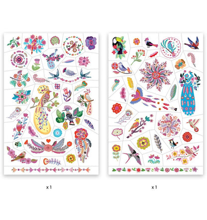 Adesivos de tatuagem de penas coloridas