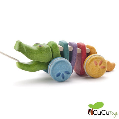 Pull Along Rainbow Crocodile, Wooden Toy