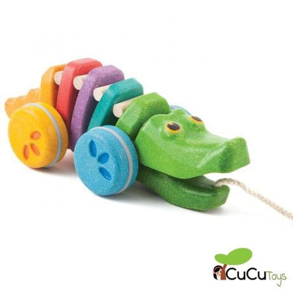 Pull Along Rainbow Crocodile, Wooden Toy