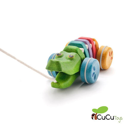 Pull Along Rainbow Crocodile, Wooden Toy
