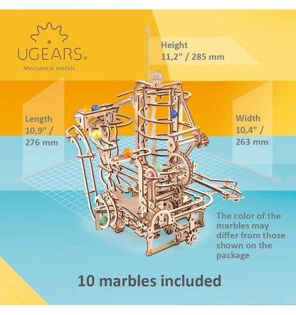 Corrida de bolinhas de gude com elevador em espiral