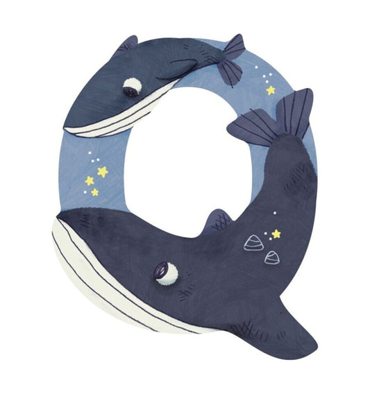 Blue wooden letter Q