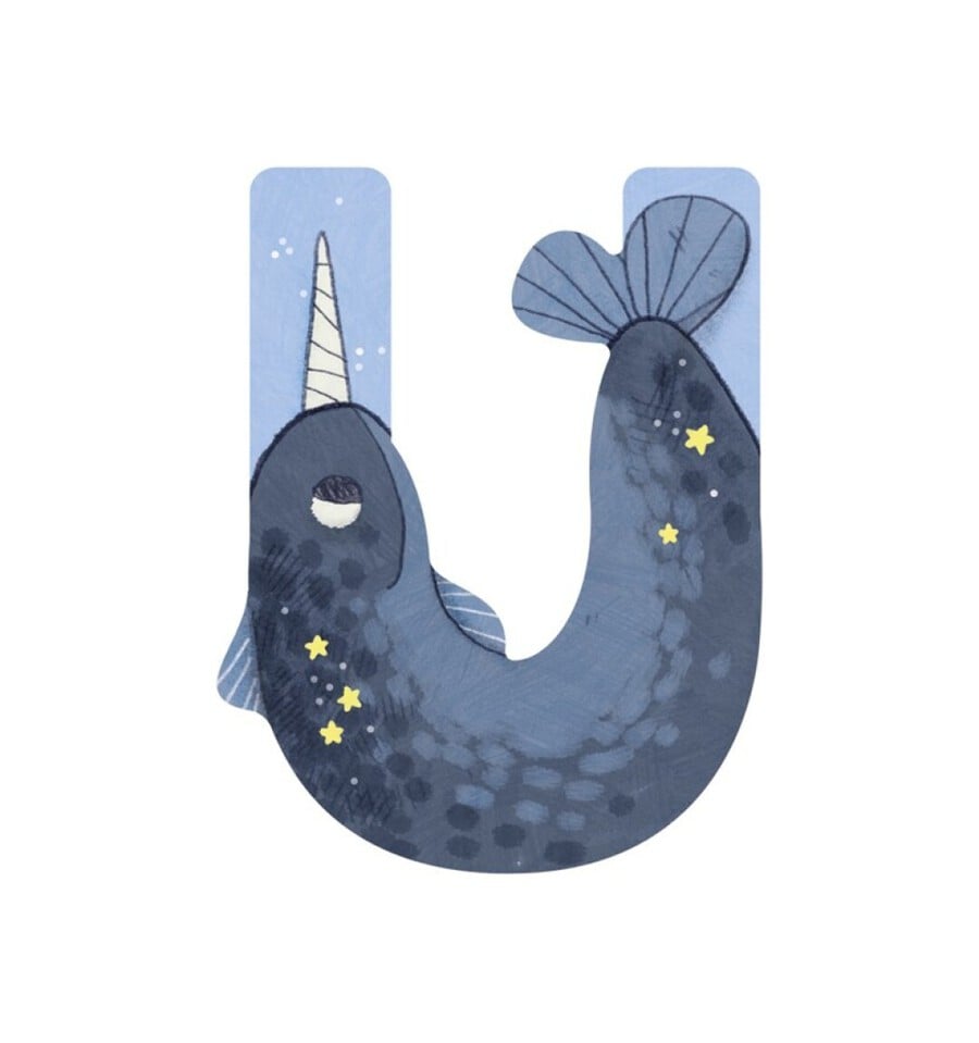 Blue wooden letter U