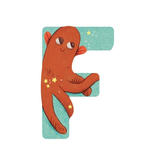 Blue wooden letter F