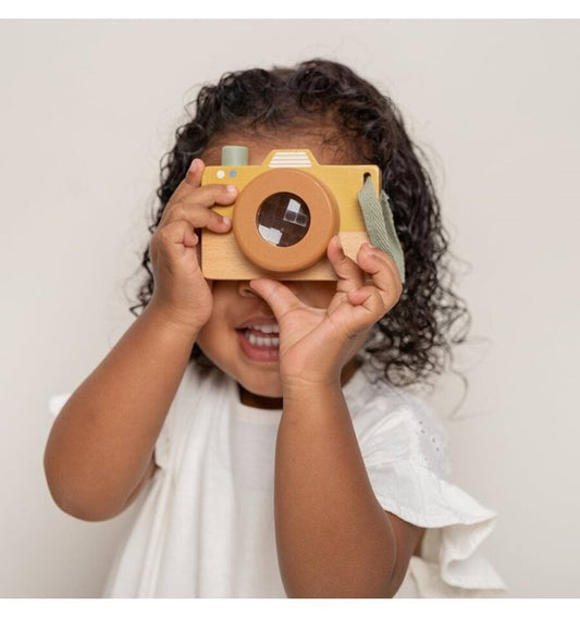 Vintage camera, wooden toy