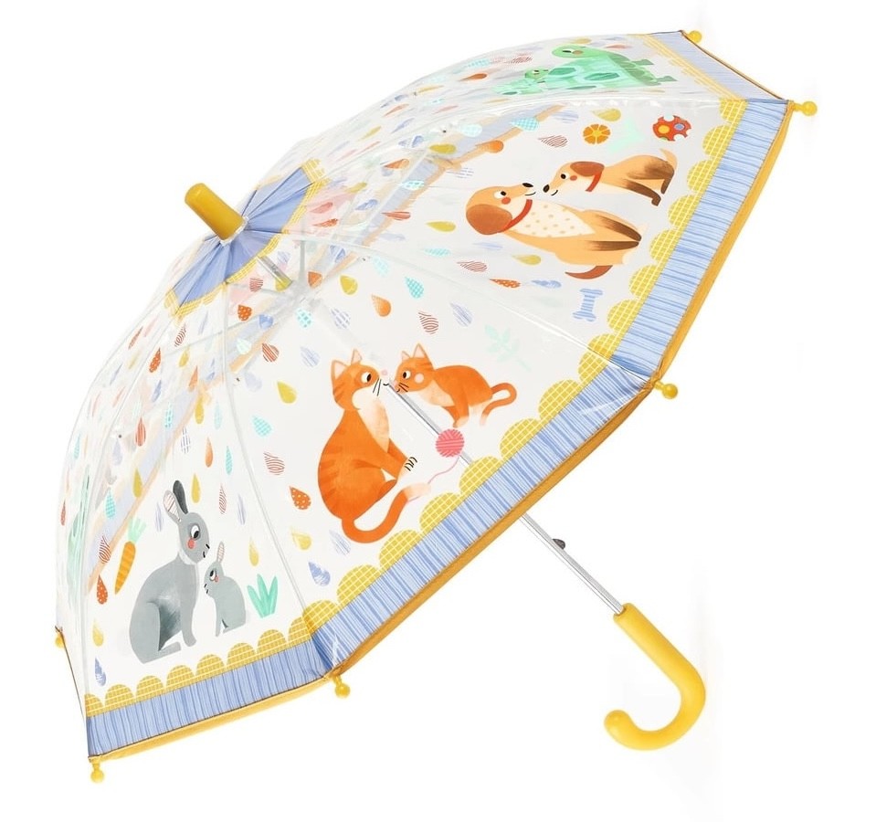 Pequeno guarda-chuva transparente mãe e bebê