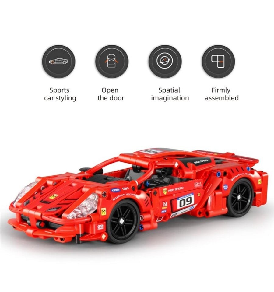 Supercarro vermelho, carro de 437 peças