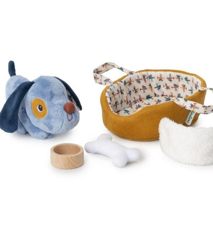 Jules the dog and his basket