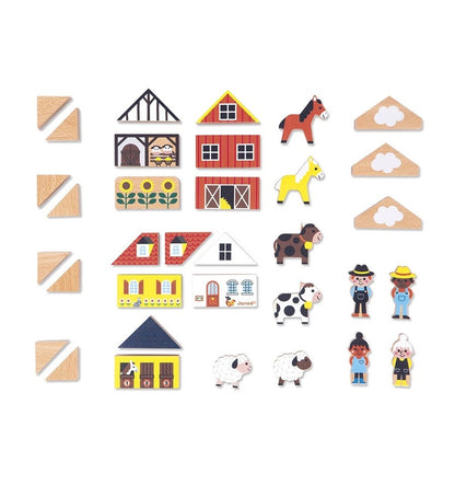 Campo - Cross Roads Conjunto de blocos de madeira com 34 peças