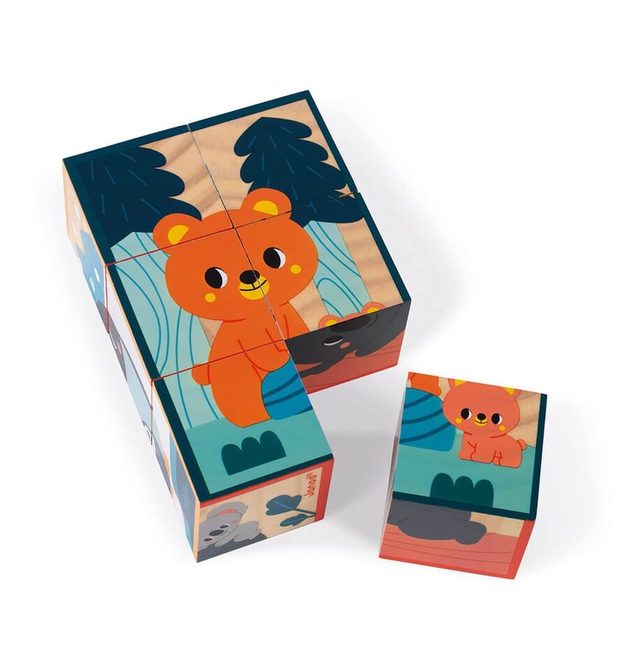 Set of 6 Wooden Animal Cubes