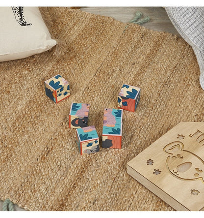 Set of 6 Wooden Animal Cubes