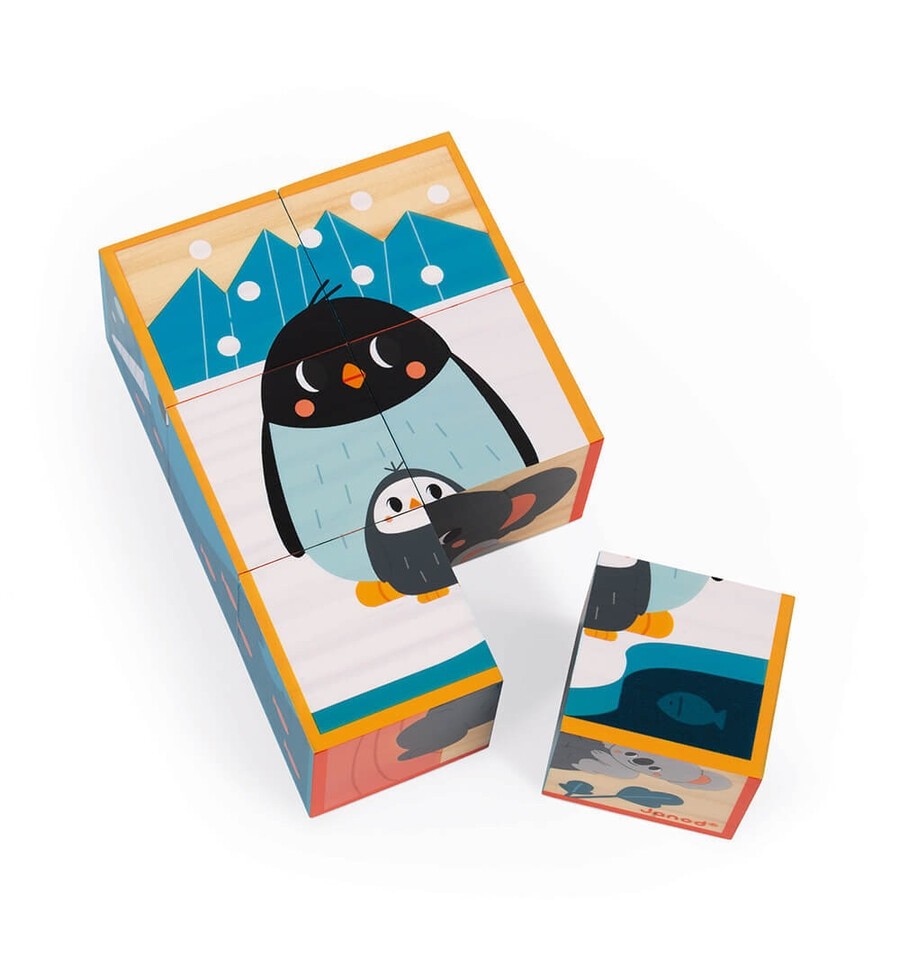 Set of 6 Wooden Animal Cubes