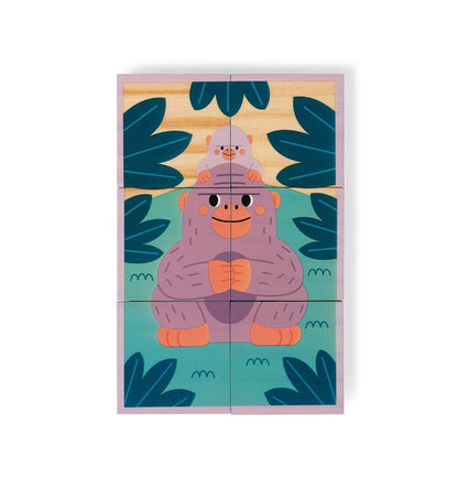 Set of 6 Wooden Animal Cubes