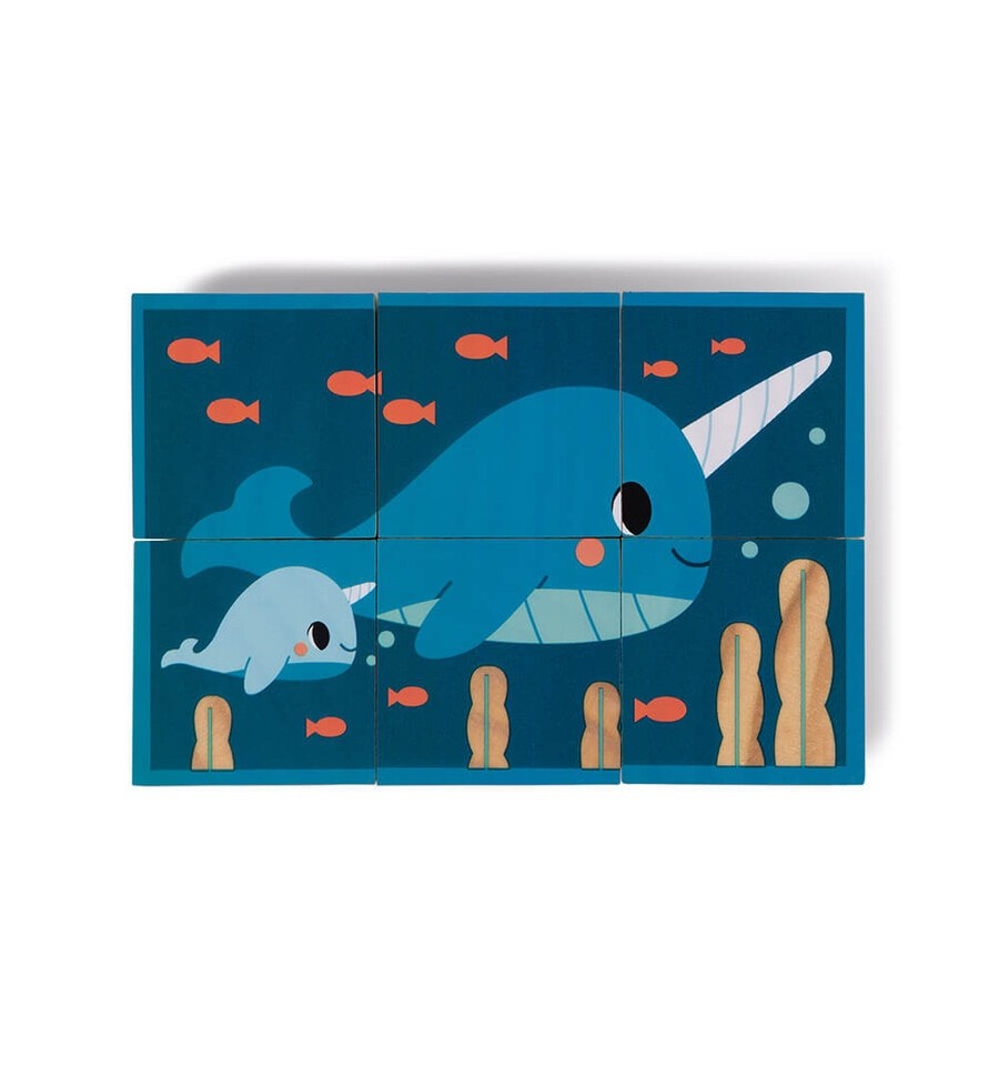 Set of 6 Wooden Animal Cubes