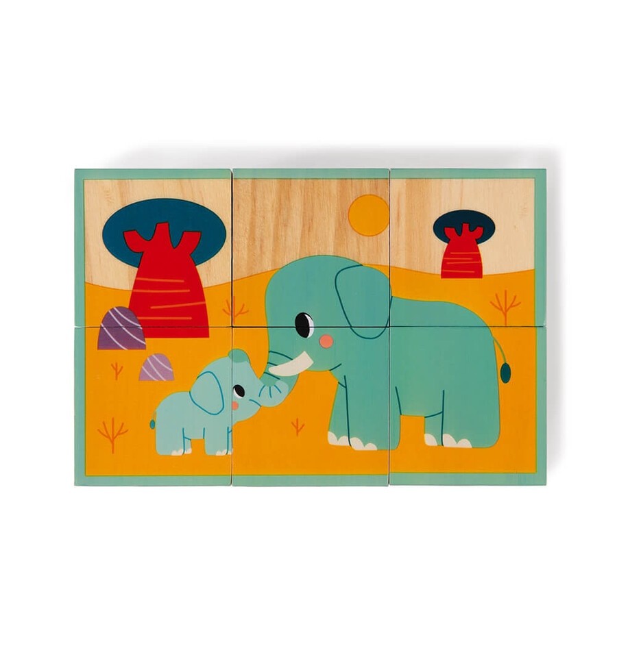 Set of 6 Wooden Animal Cubes