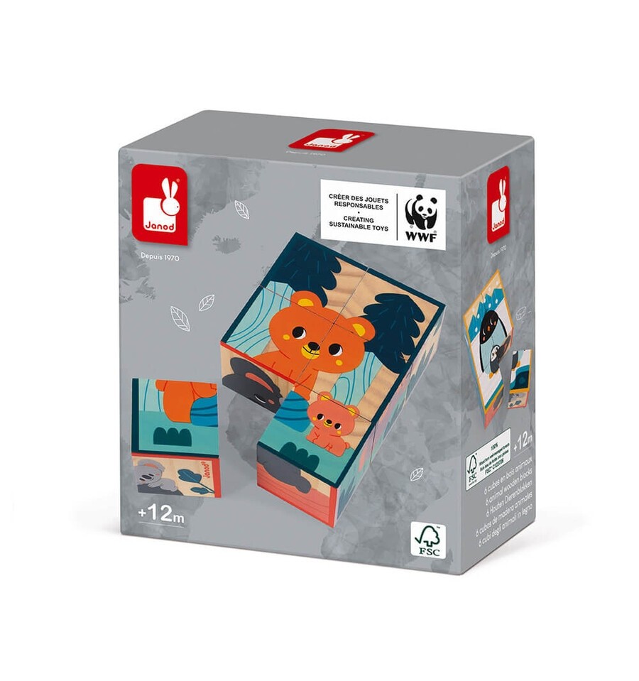 Set of 6 Wooden Animal Cubes