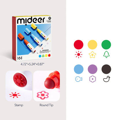 Washable stamp markers with round tip (6 colors)