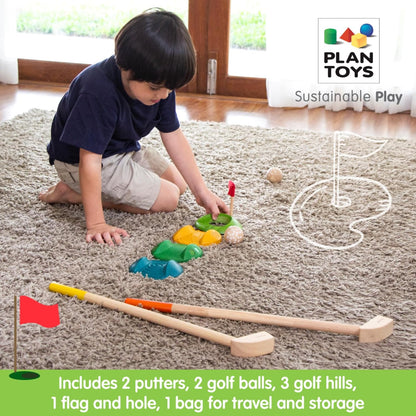 Incluye 2 putters, 2 bolas de golf, 3 pistas elevadas, 1 hoyo con banderin y una bolsa de transporte