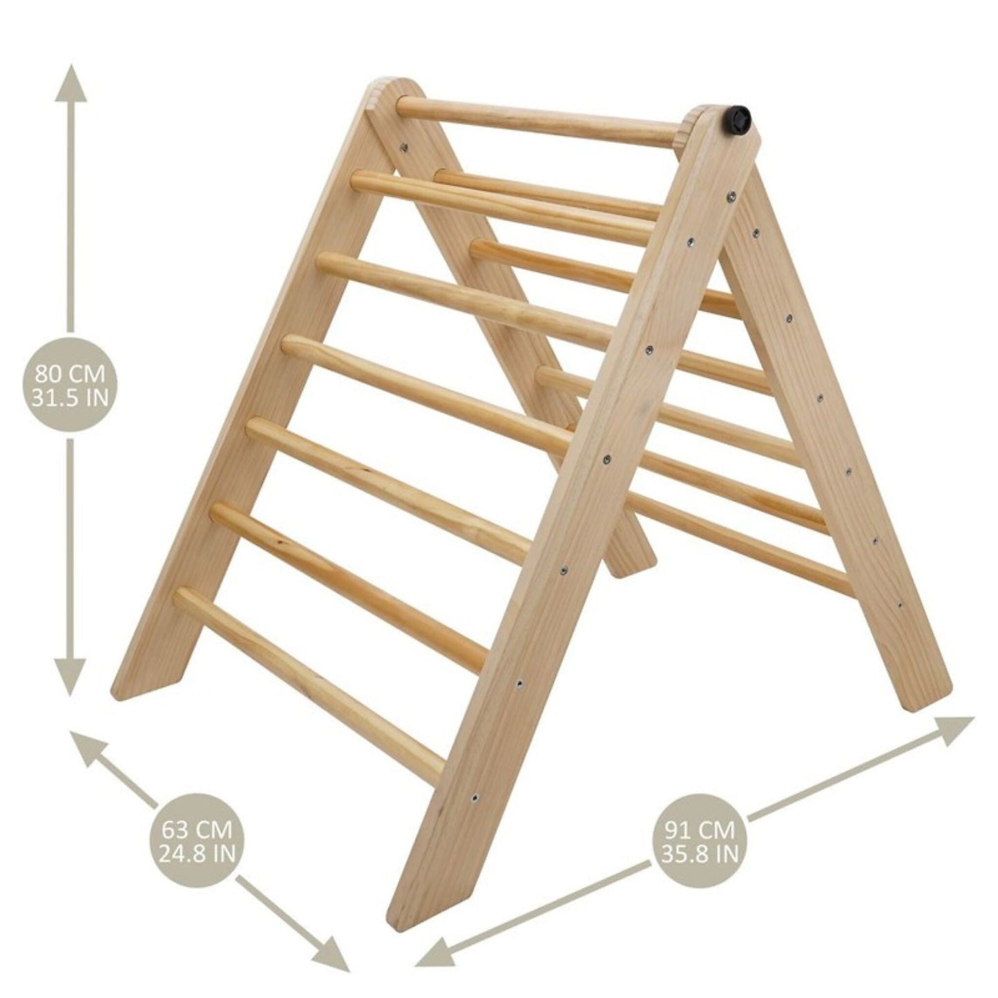 Triangulo de escalada Montessori de madera natural con barras para trepar y juego infantil