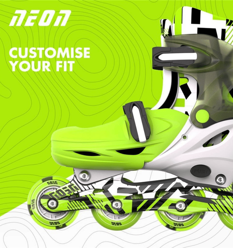 Patines infantiles ajustables Yvolution NEON en color verde con cierre personalizado para mayor comodidad