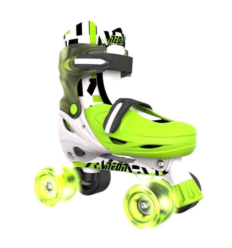 Patines infantiles ajustables Yvolution en color verde y blanco con ruedas luminosas y correas de seguridad