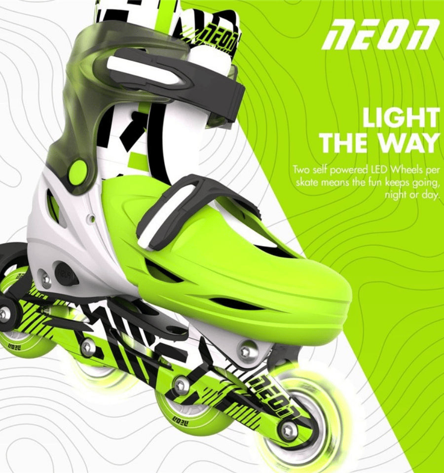 Patines infantiles ajustables Yvolution modelo Neon en color verde con luces LED en las ruedas