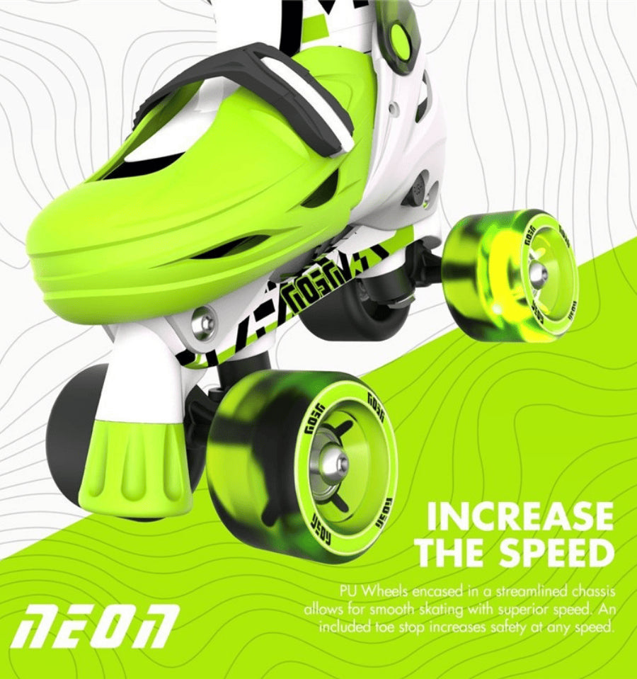 Patines infantiles ajustables Yvolution modelo Neón en verde con ruedas transparentes para velocidad