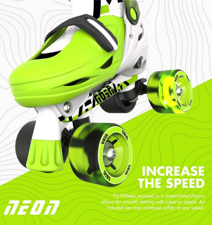 Patines infantiles ajustables Yvolution modelo Neón en verde con ruedas transparentes para velocidad