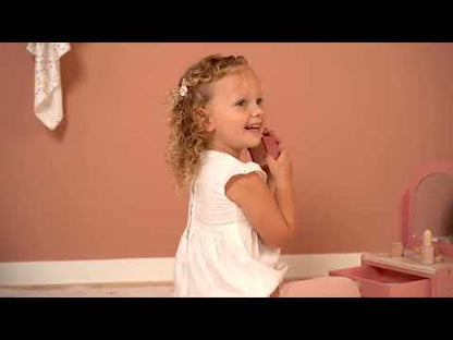 Tocador con set de maquillaje de madera